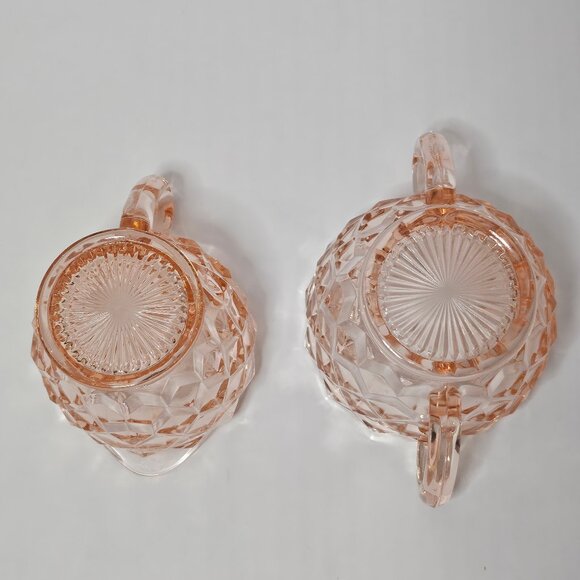 Pink Depression Jeanette Glass Diamond Pattern Sugar and Creamer Set - Picture 5 of 12